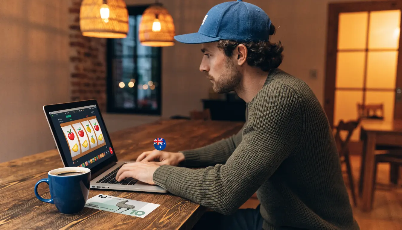 Man watching chips grow from $10 to larger amount in casino.