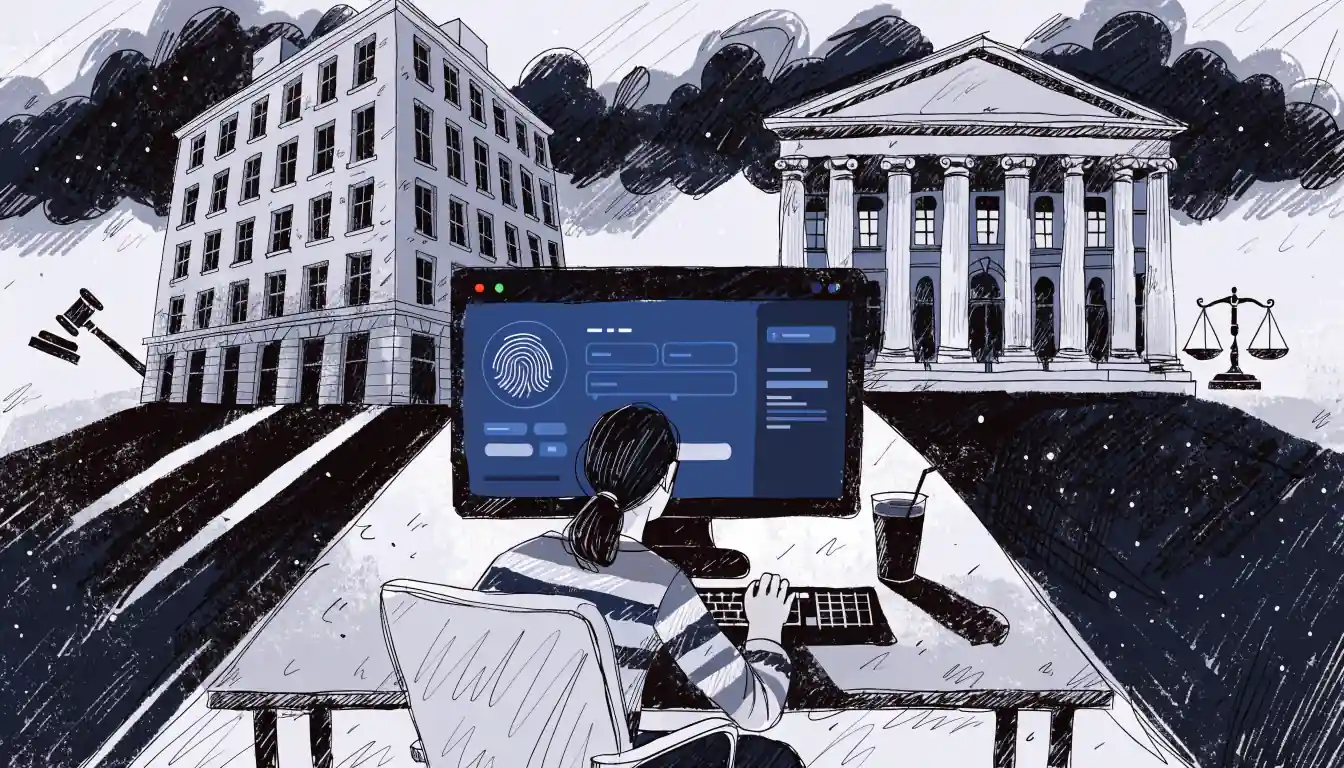 Office scene showing federal and state buildings influencing online casino deposit.