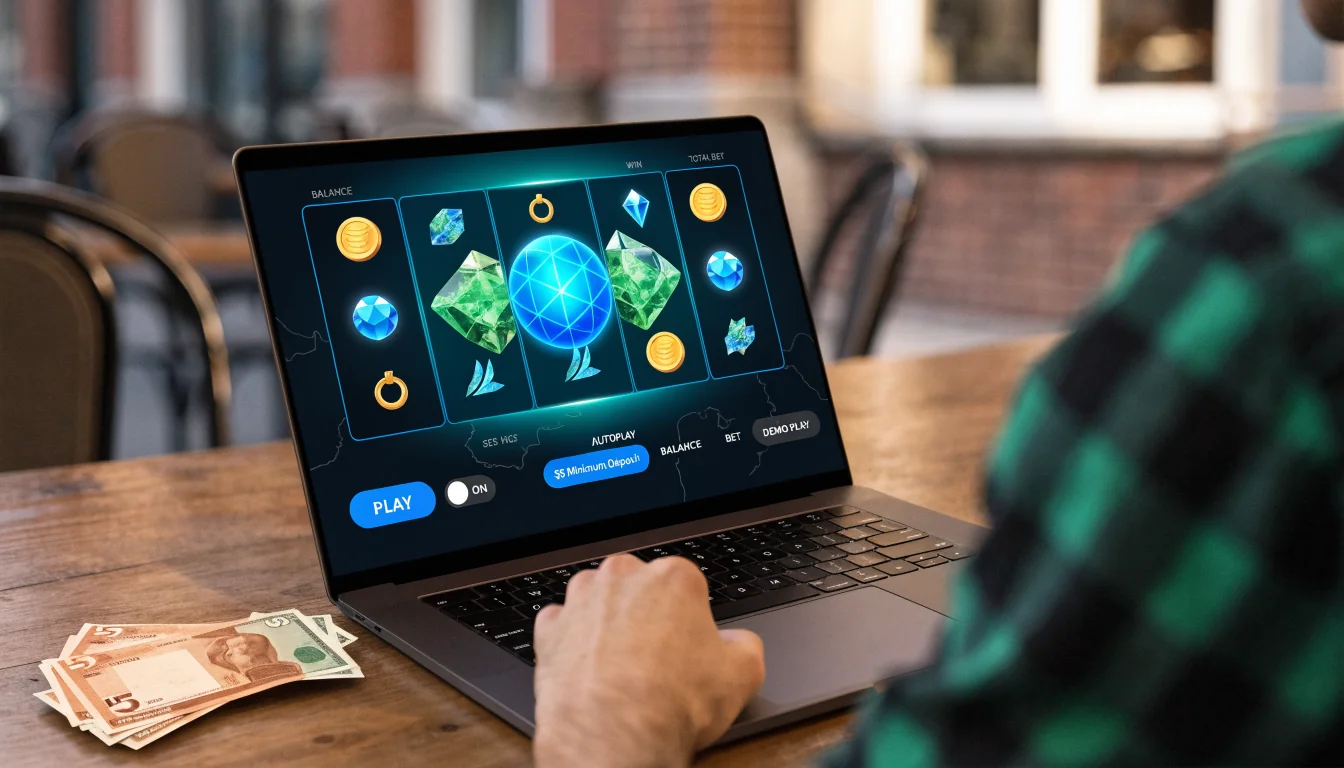 Stylized digital illustration of a vibrant online pokies game on smartphone