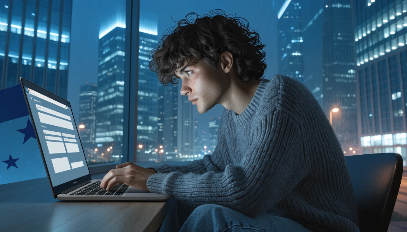 Australian player registering on a laptop in a modern home office