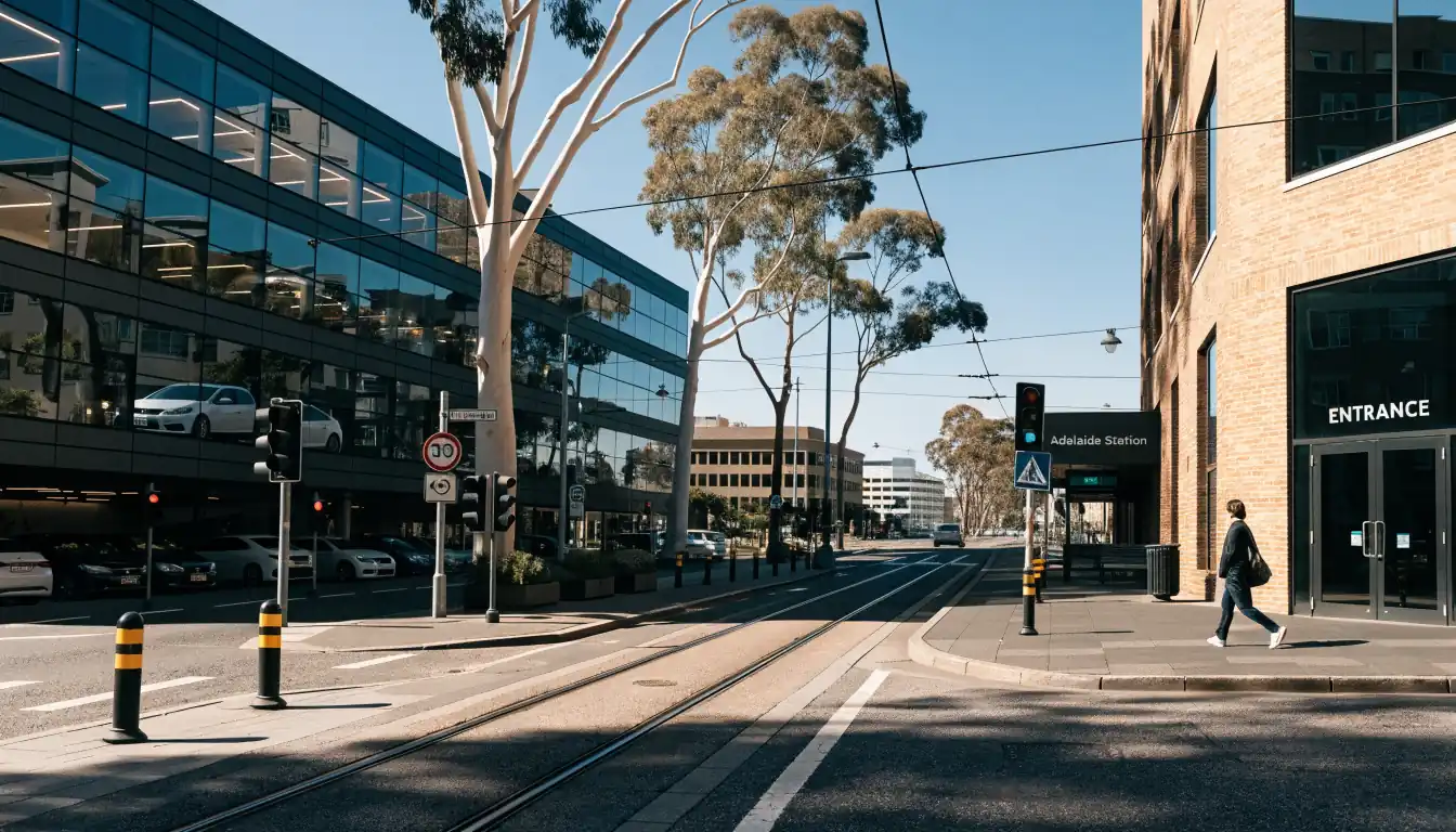 Parking garage and train station walkway leading to Adelaide Casino