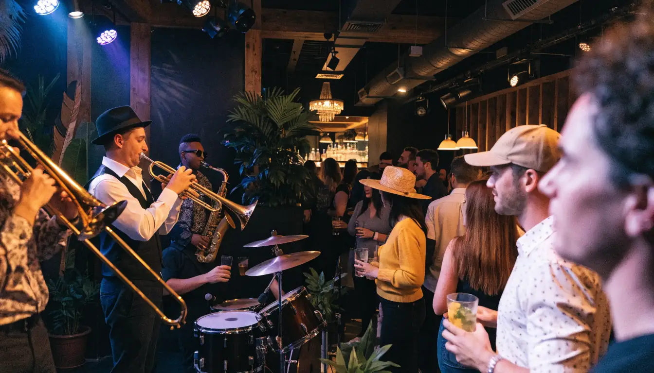 Live music event with band and audience in casino venue