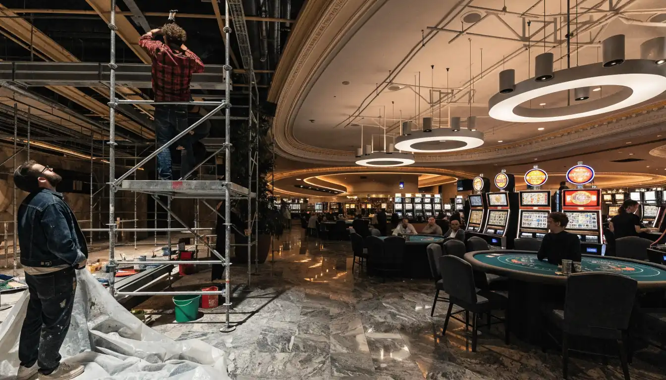 Casino floor half under renovation, half active