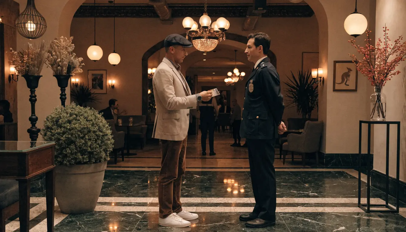 Guest presenting ID at a casino entrance with smart‑casual dress code.