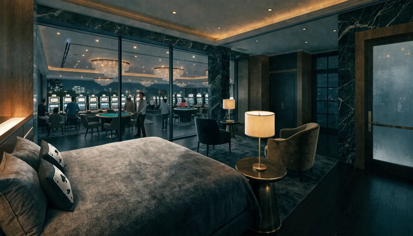 Hotel room with view of casino floor