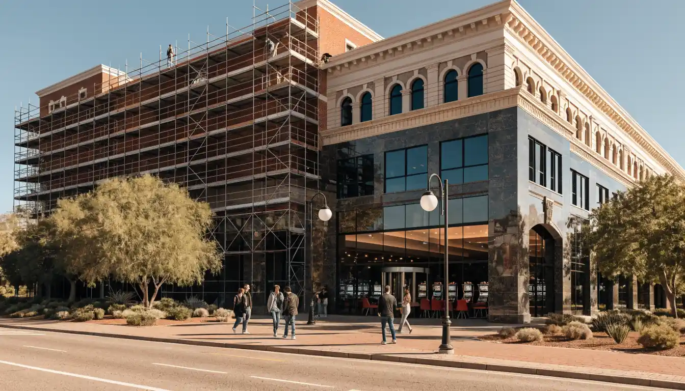 Casino resort showing renovated and under‑construction sections