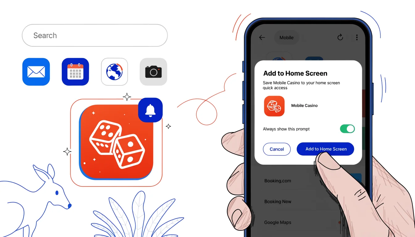 Hand adding casino website to phone home screen