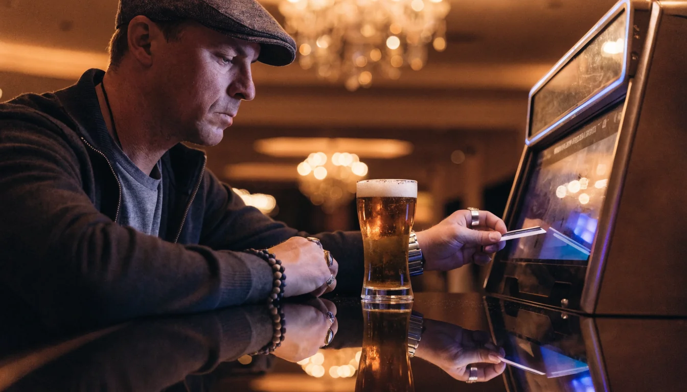 Gambler inserting generic credit card into casino terminal