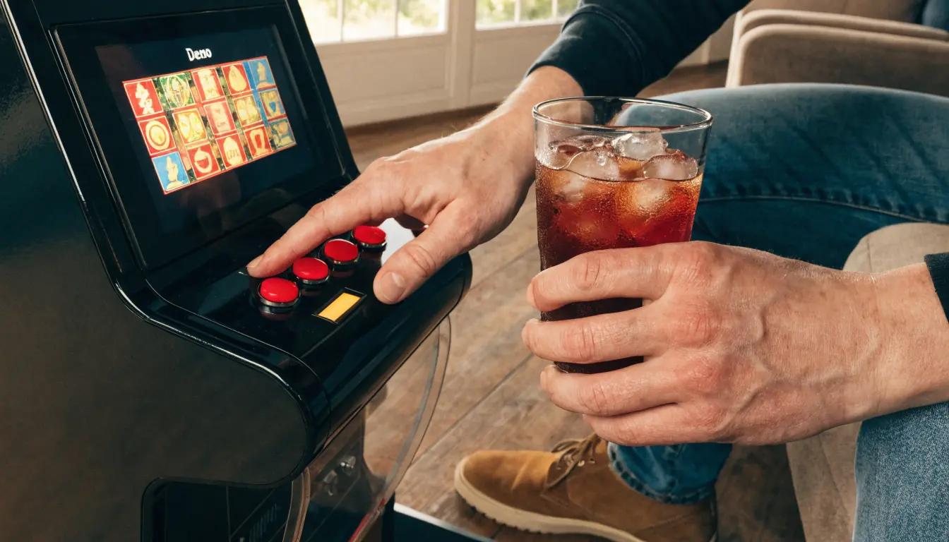 Person playing demo mode on a pokie machine.