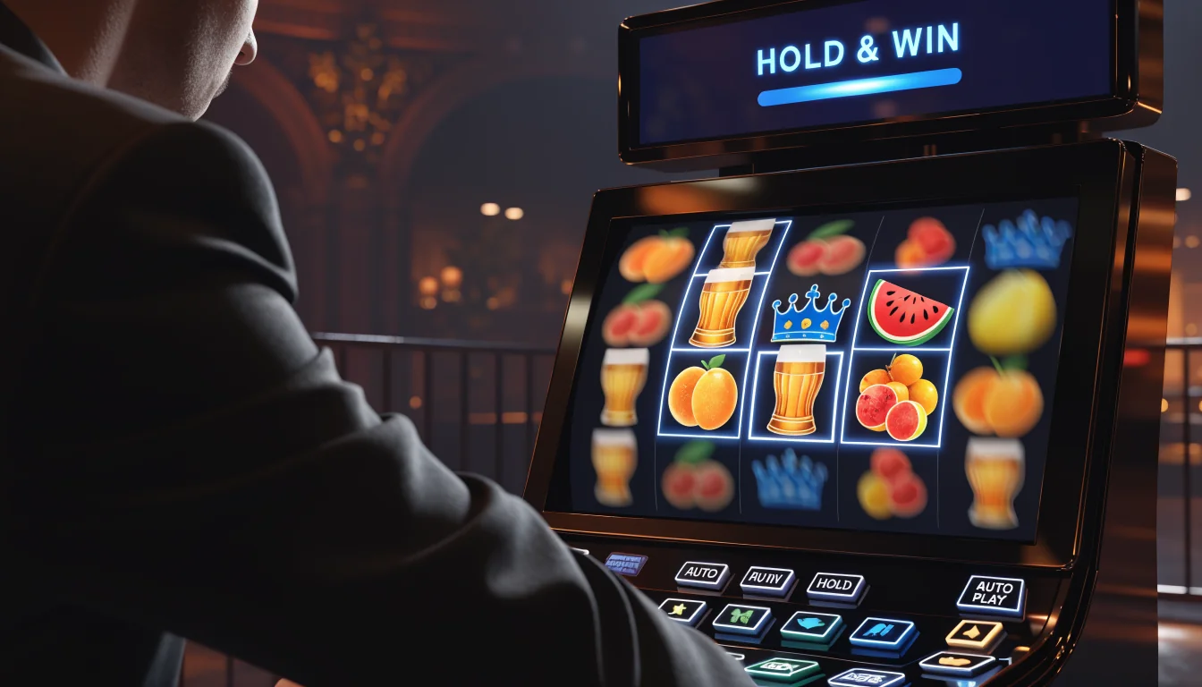 Slot screen showing locked symbols during Hold & Win