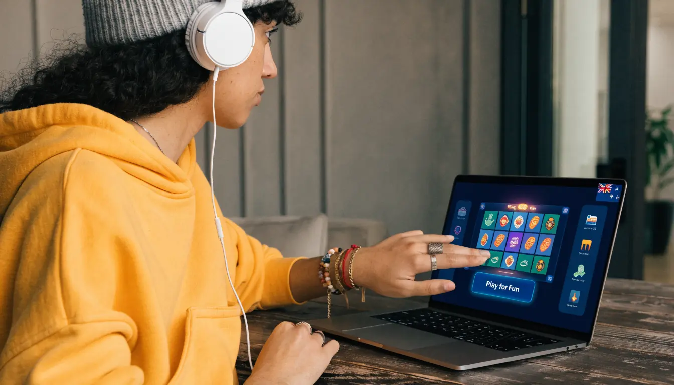 Hand hovering over ‘Play for Fun’ button on laptop