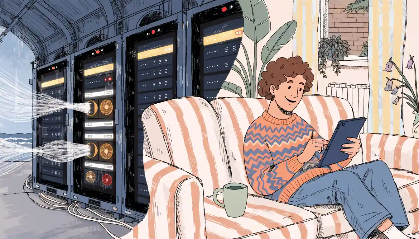Player at home contrasting with offshore casino server room.
