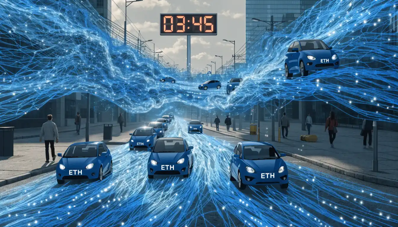 Illustration of Ethereum network traffic with cars showing fee variability