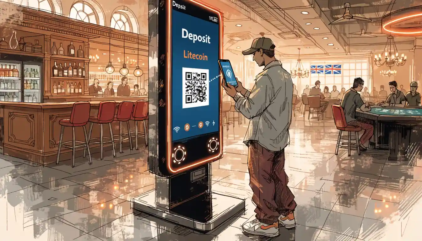 Casino kiosk with QR code for Litecoin deposit