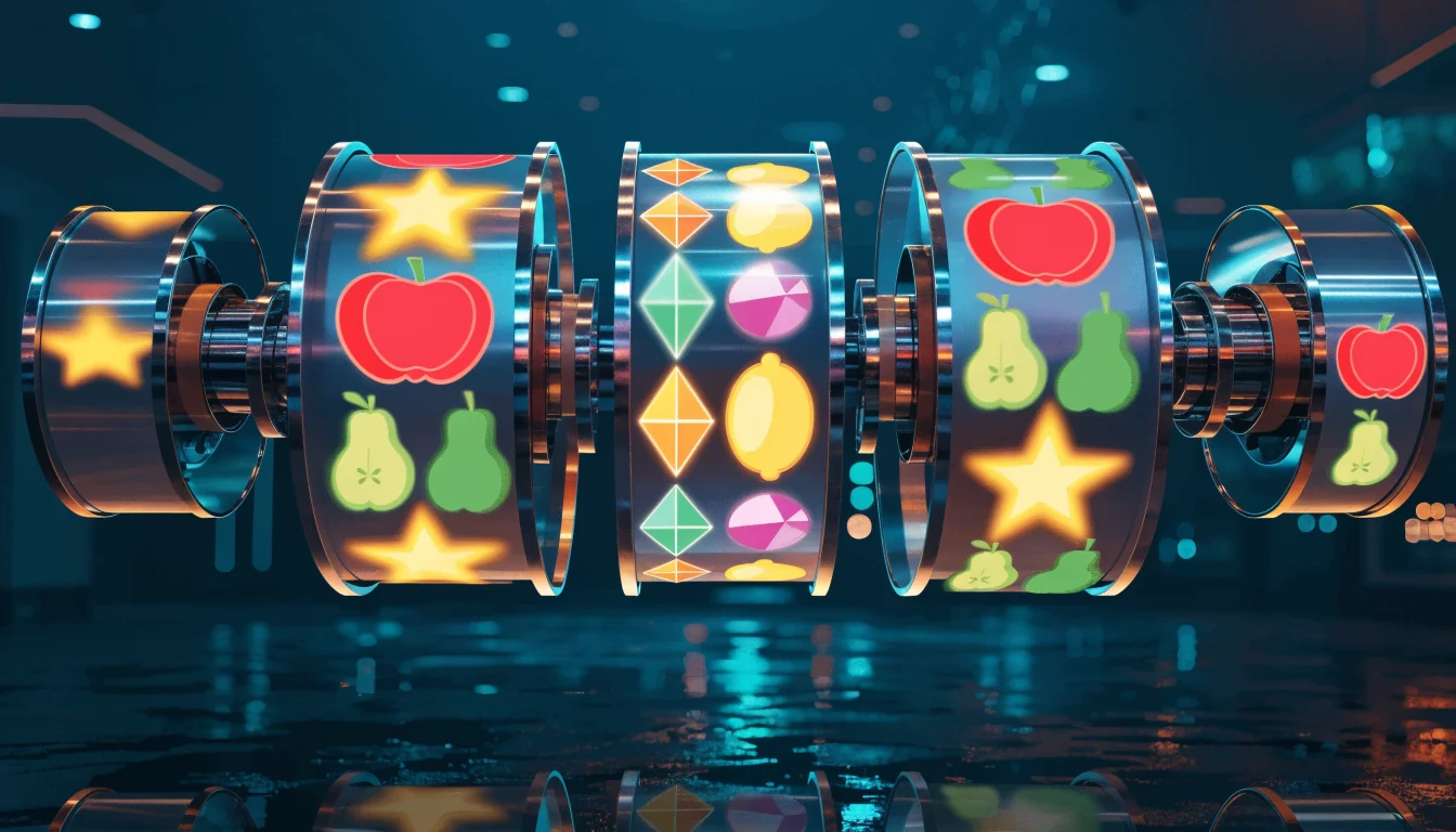 Floating abstract slot reels with colorful symbols