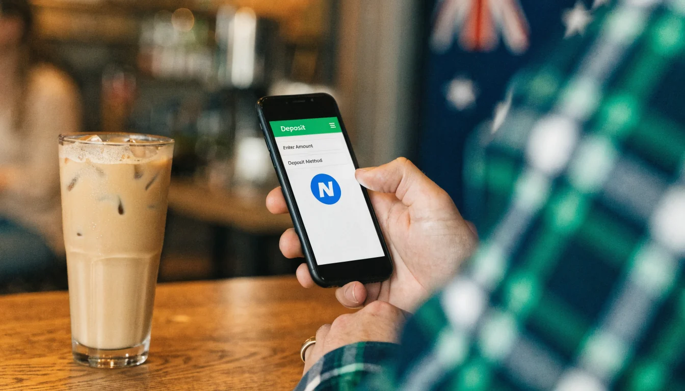 Smartphone showing Neteller deposit screen on tabletop