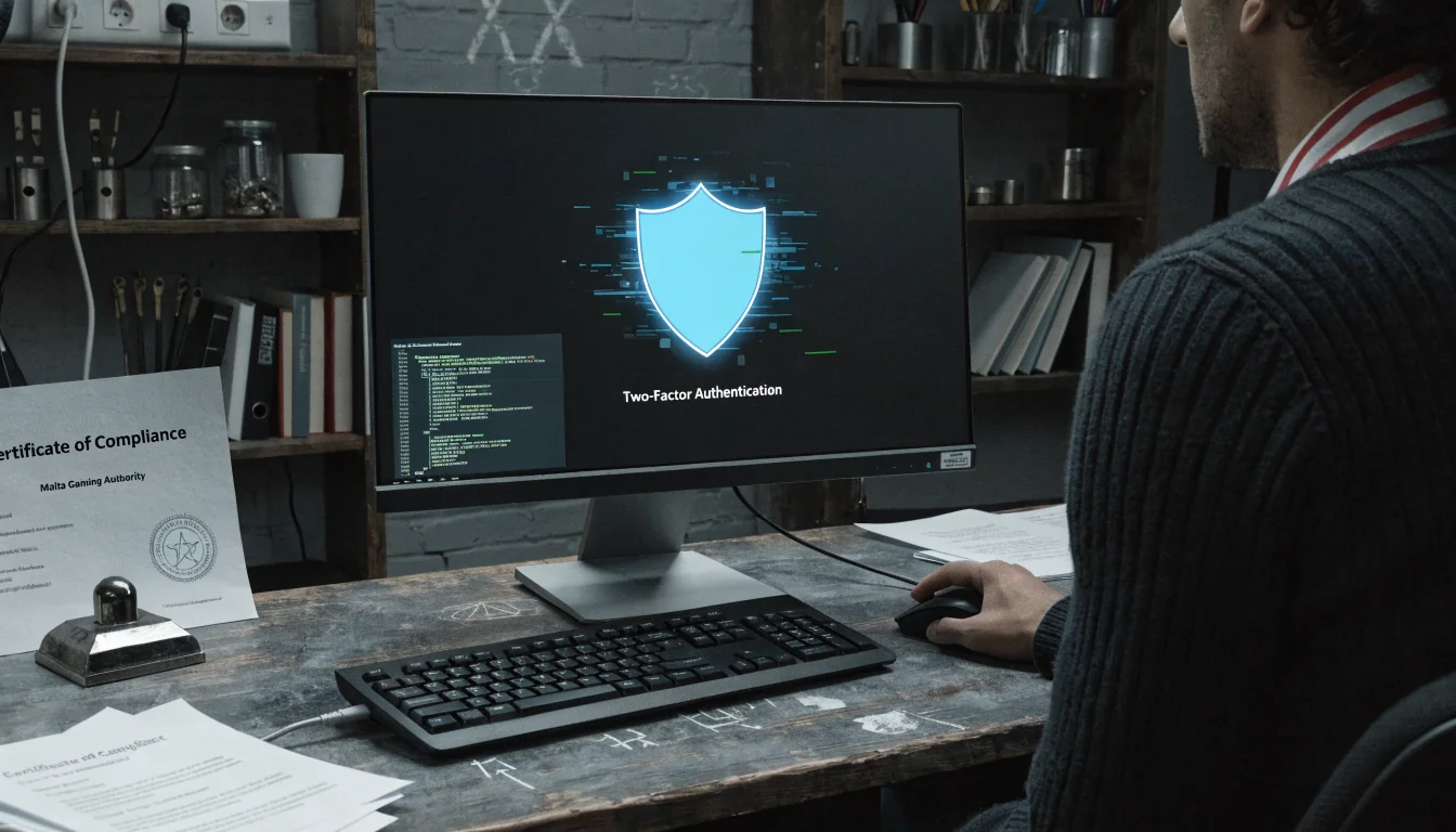 Desk showing security checks and licensing documents