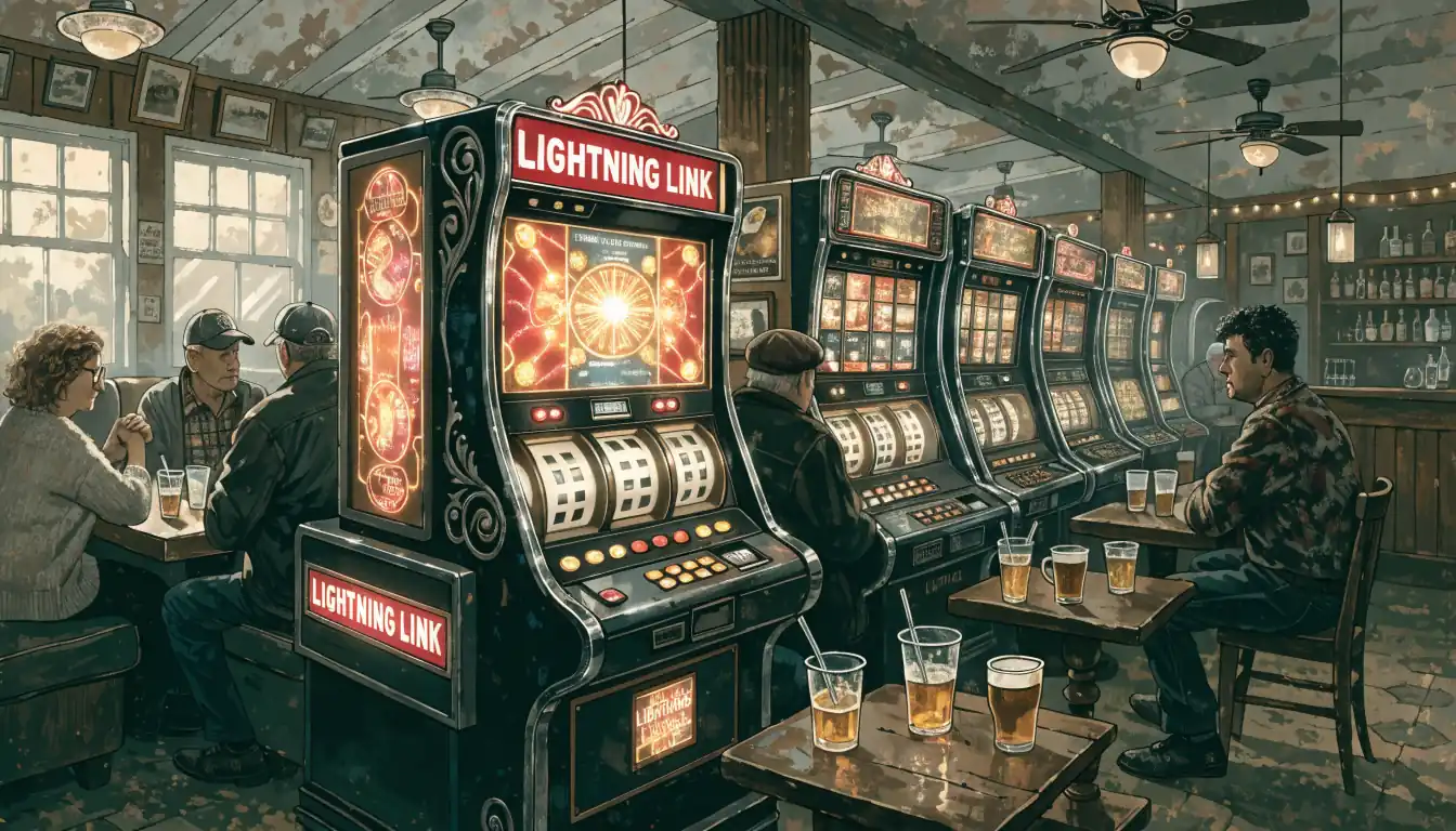 Australian pub packed with glowing poker machines