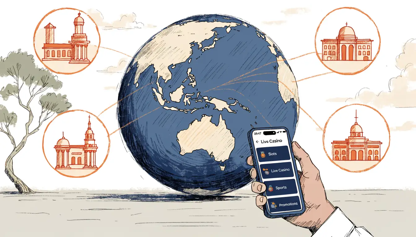 Globe linking Australia to offshore casino license symbols