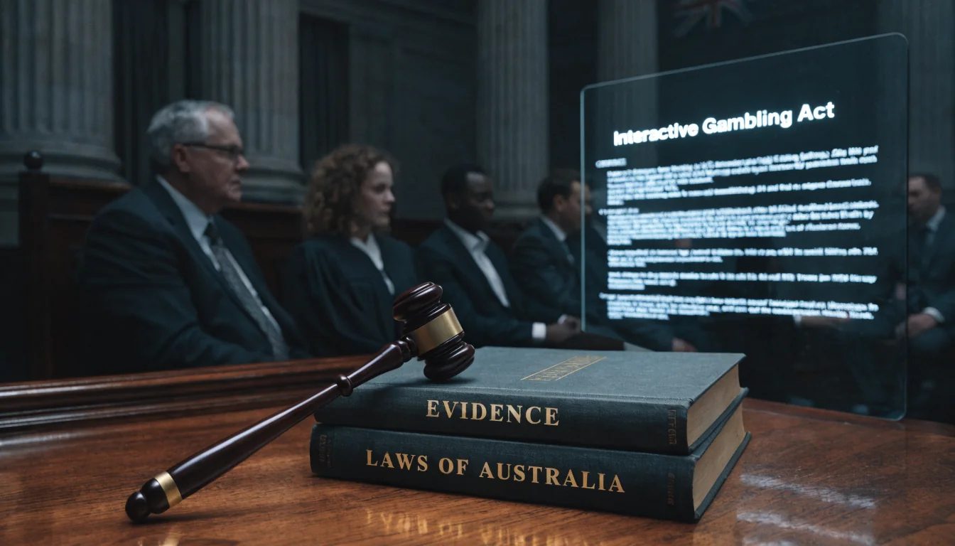 Courtroom desk with gavel, legal books and law document overlay