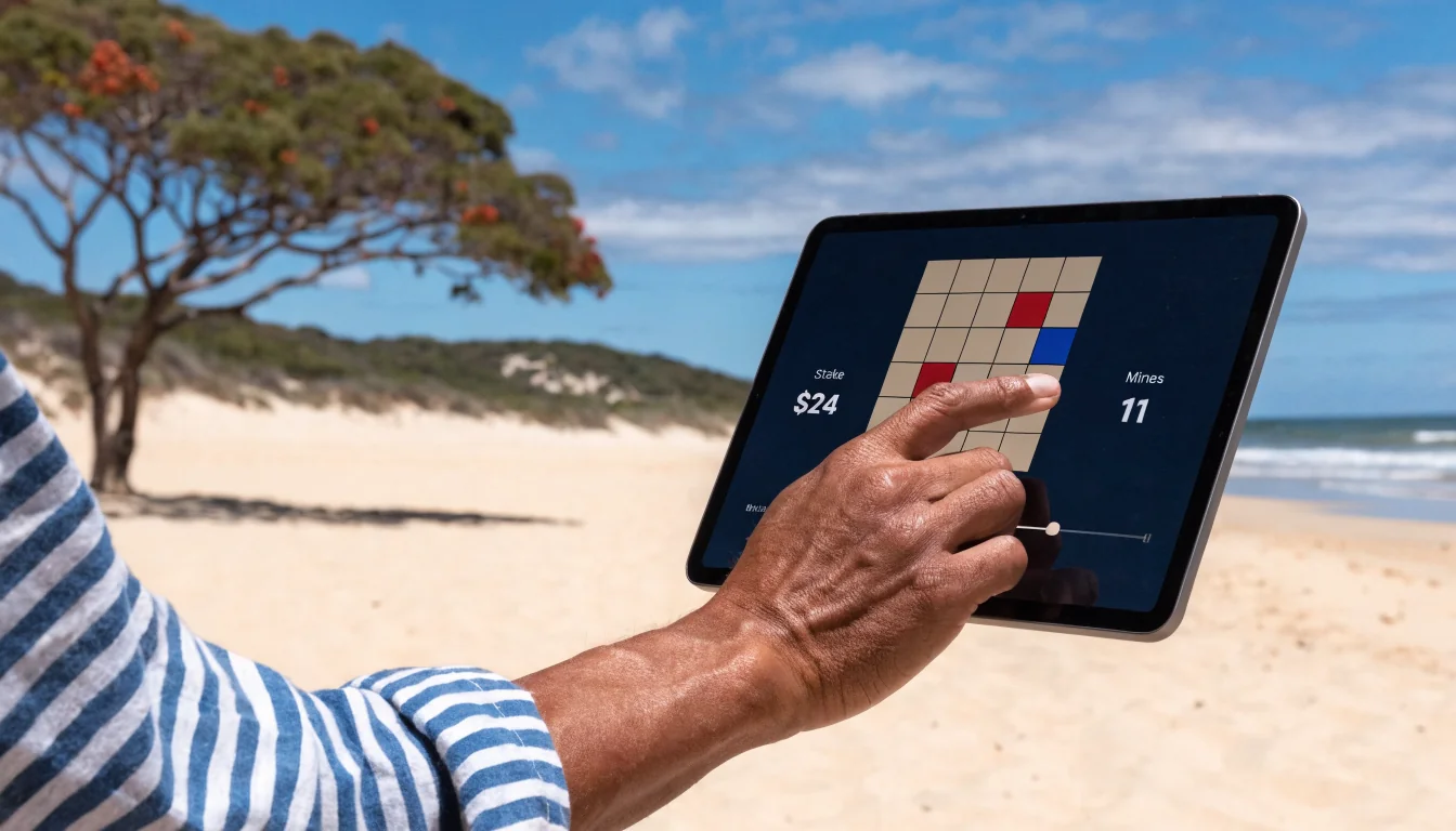 Close‑up of Mines game grid with stake and mine count controls