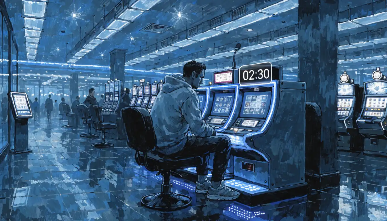 Player at slot machine with timer indicating limited bonus period