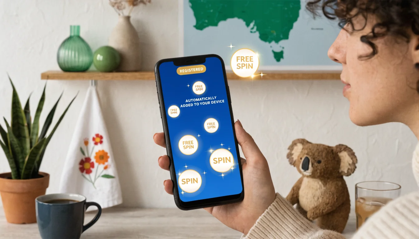 User gets automatic free spins on phone with Australian décor
