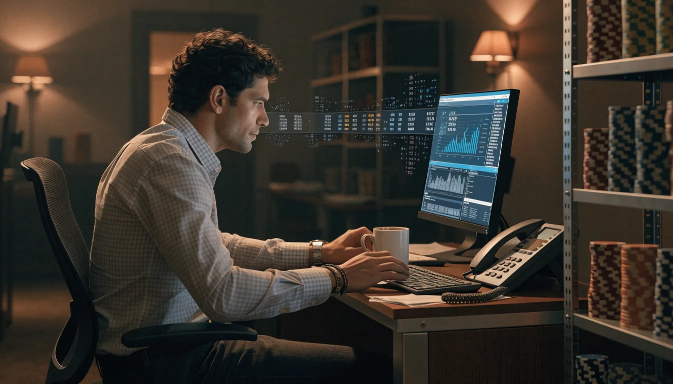 Casino employee reviewing withdrawal request on computer